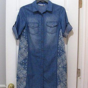 Given Kale Printed Chambray Shirt Dress sz L Petite